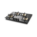 4 Burner Glass Gas Hob Top with Triple Ring, Total Double Ring Brass Burner (1074CIHTTDBTR)