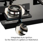 3 Burner Glass Hob Top with Triple Ring Burner Double Ring Forged Brass Burners Auto Ignition (1063 SQ HT DB TR) - Image 2
