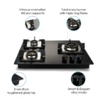 3 Burner Glass Hob Top with Triple Ring Burner Double Ring Forged Brass Burners Auto Ignition (1063 SQ HT DB TR) - Image 3
