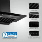 Auto Clean Slim Glass Filter less Kitchen Chimney with Motion Sensor 60cm, 1200 m3/h (6062 SLIM BL AC) - Image 5