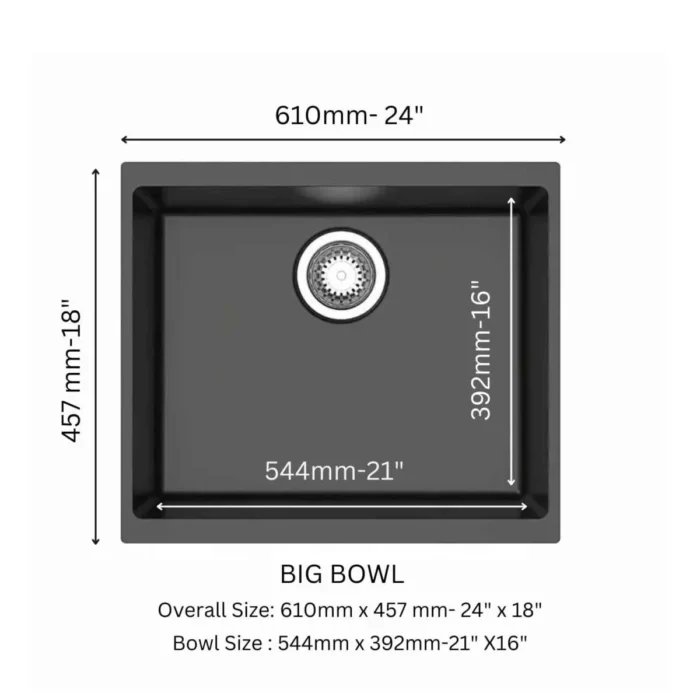 Quartz Kitchen Sink 24x18 (60x45) - CARYSIL NERA (BLACK) - Image 5